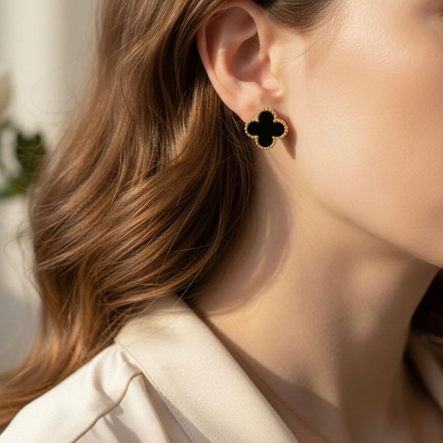 Black fortune leaf studs