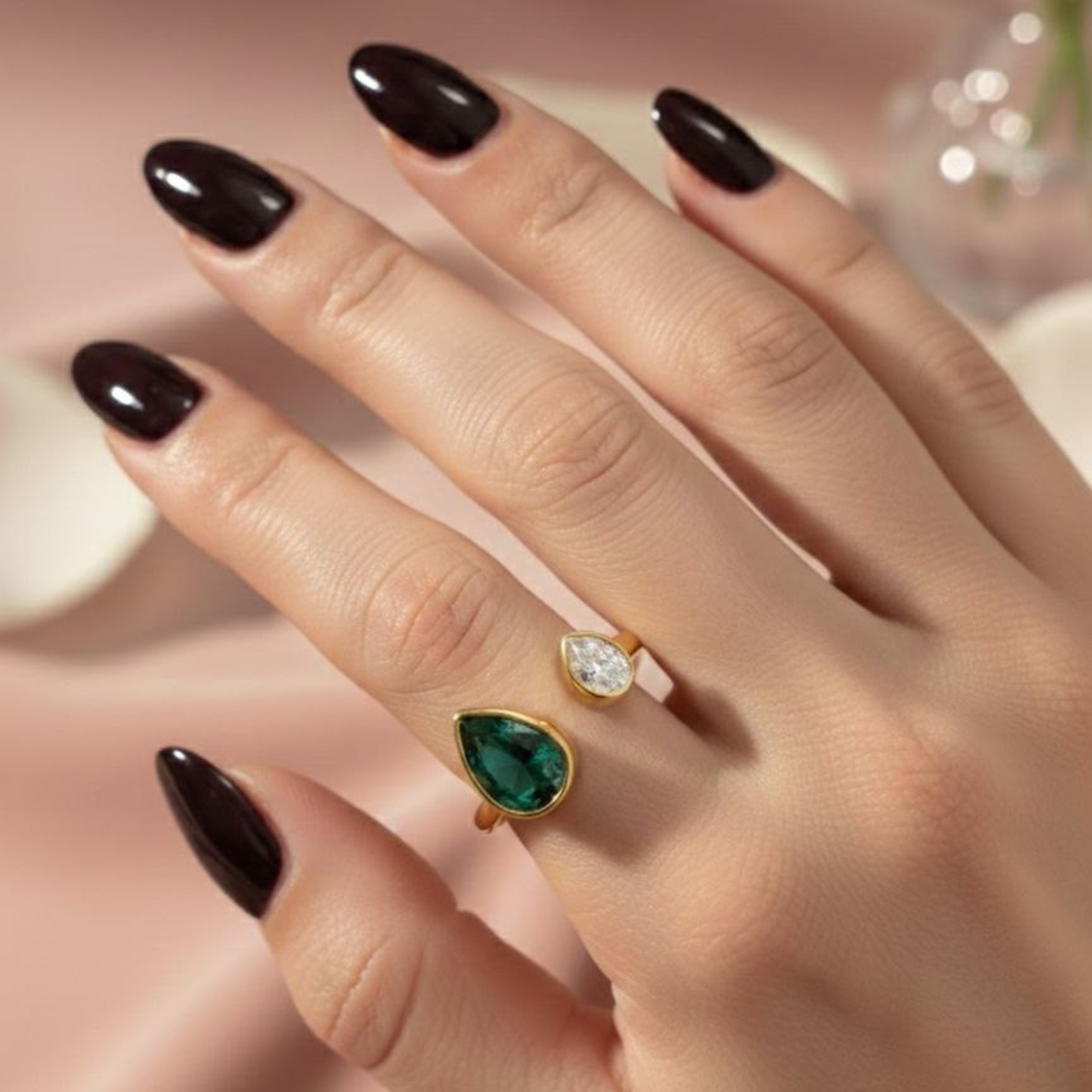 Emerald Twin Teardrop Ring