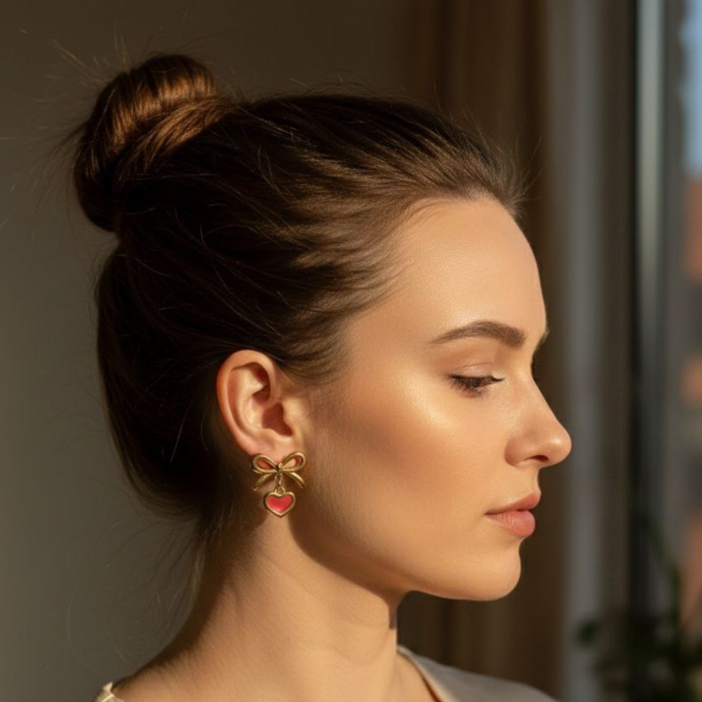 Blush Bow Heart Earrings