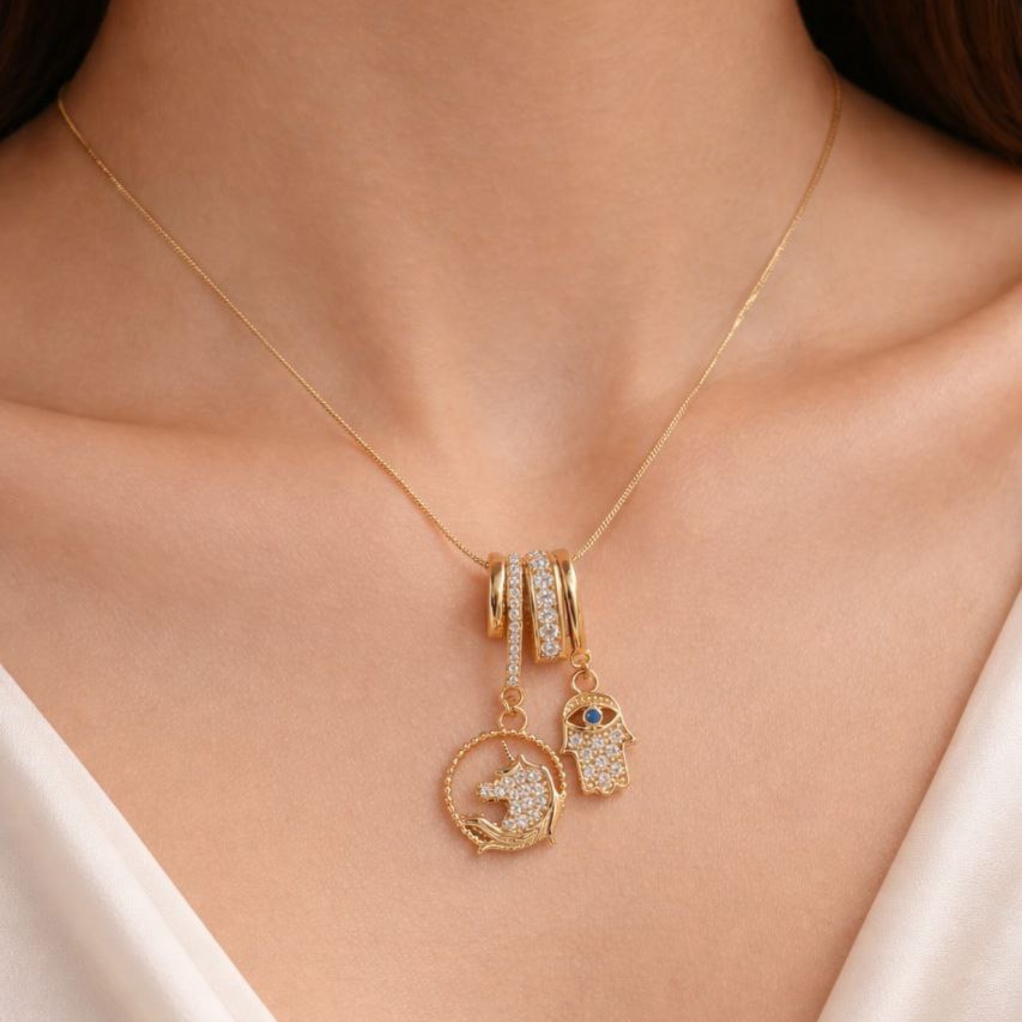 Unicorn Hamsa Charm Necklace