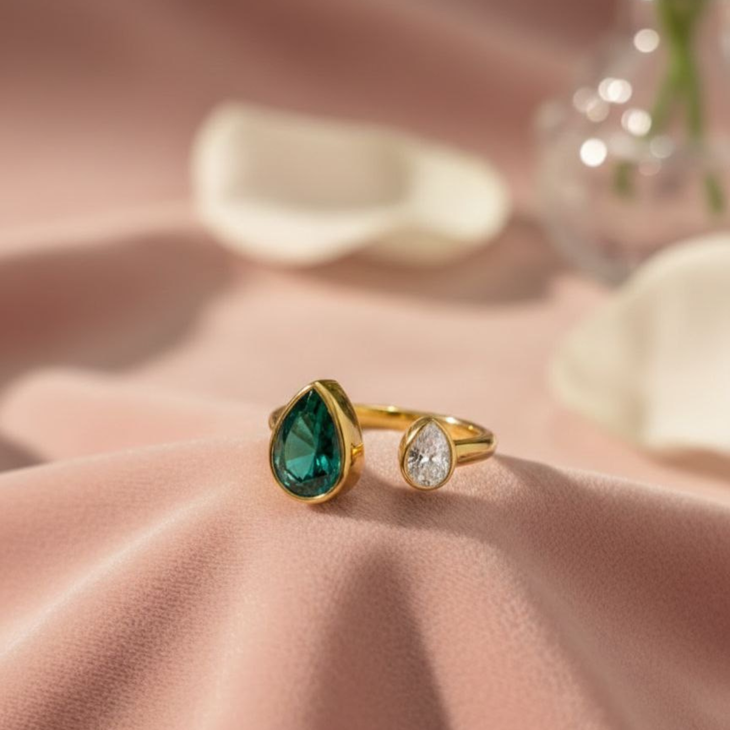 Emerald Twin Teardrop Ring