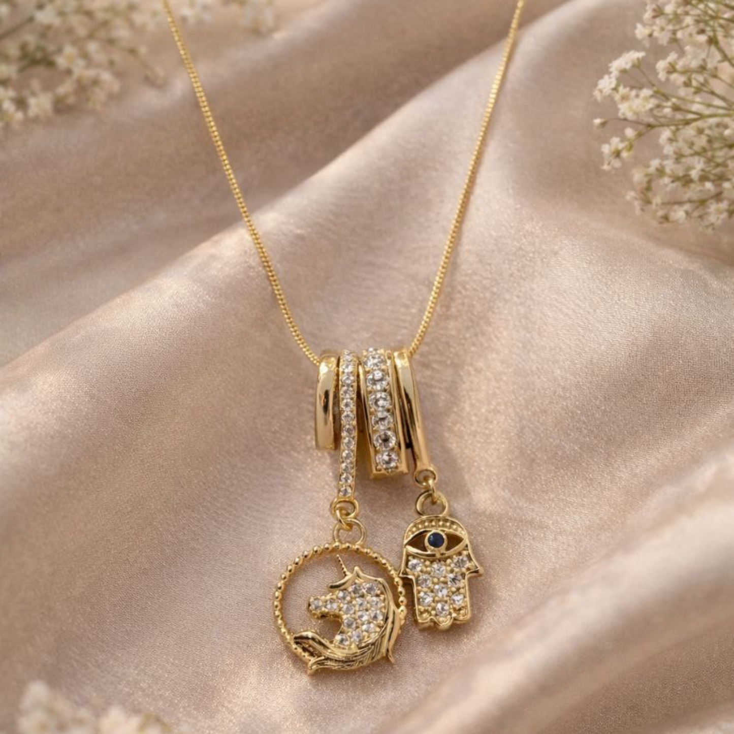 Unicorn Hamsa Charm Necklace