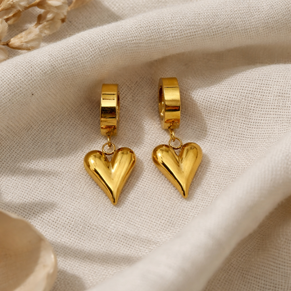 Golden Heart Drop Earrings