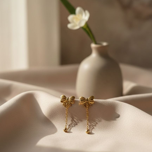 Golden Bow Drop Earrings
