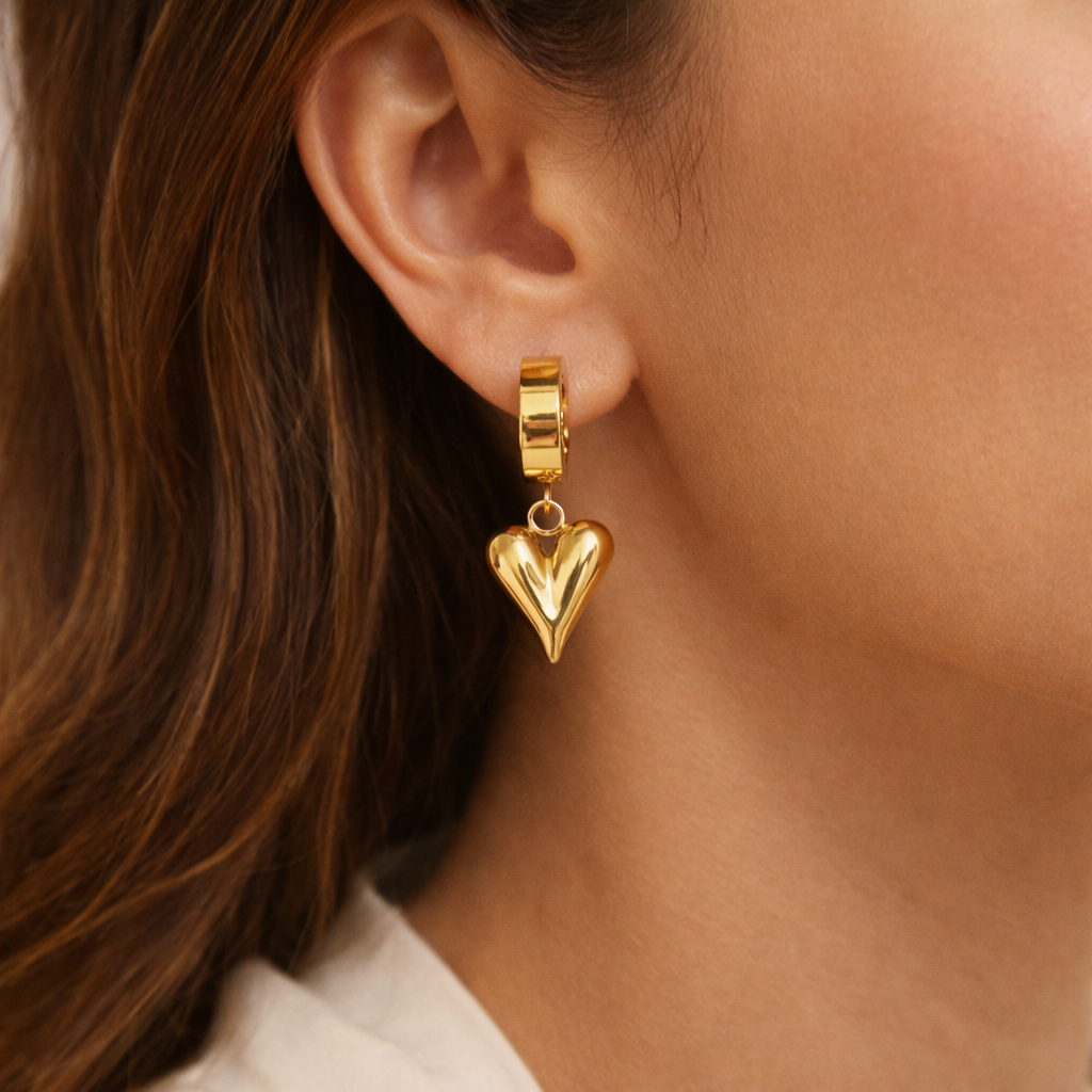 Golden Heart Drop Earrings