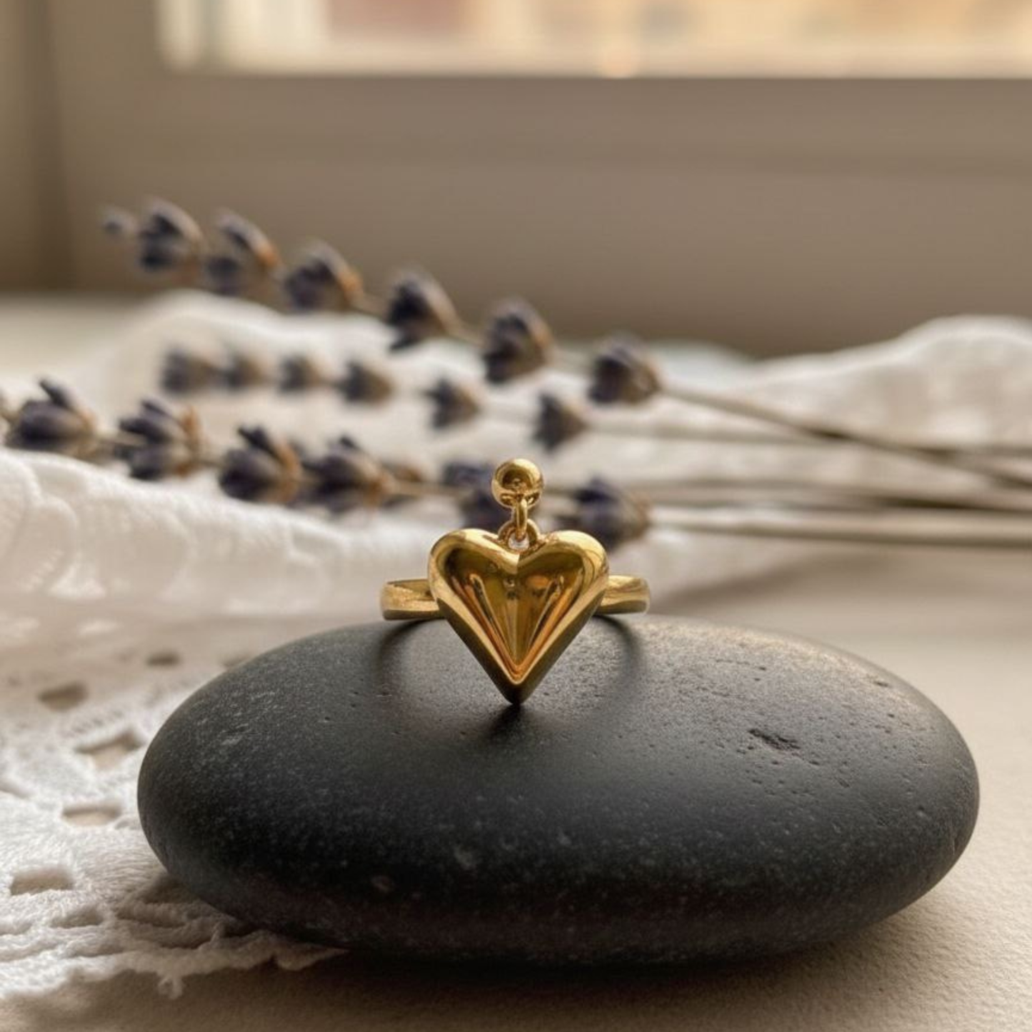 Golden Heart Drop Ring