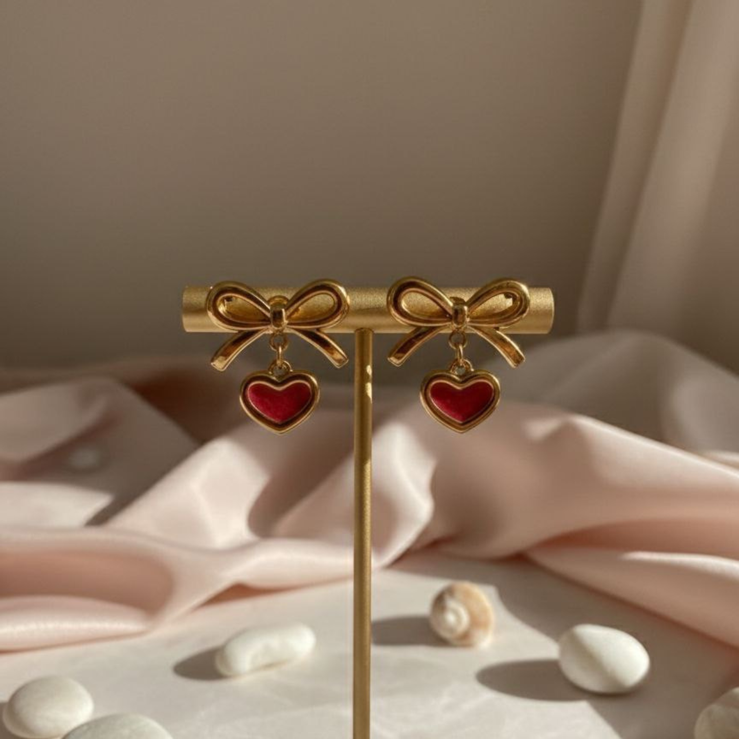 Blush Bow Heart Earrings