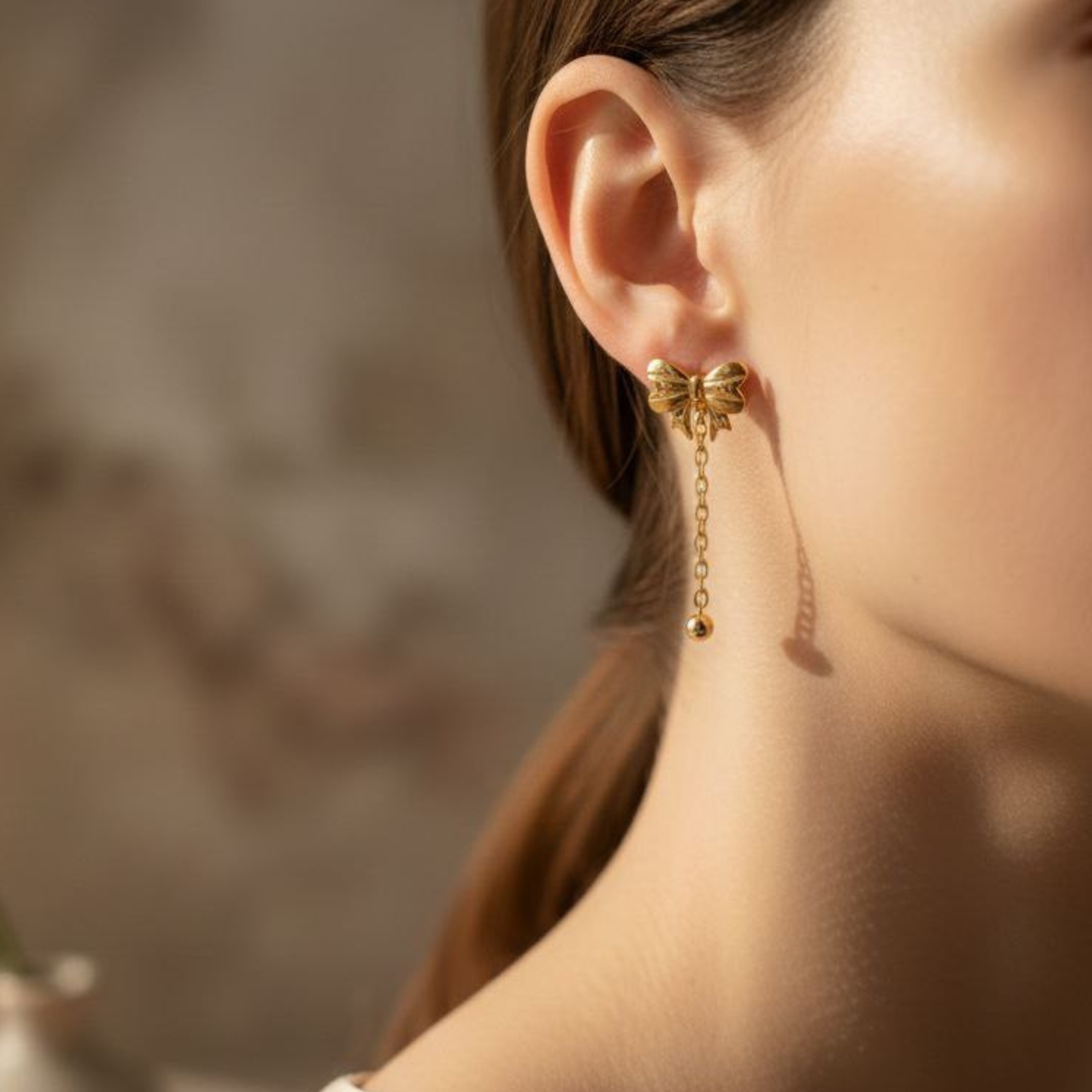 Golden Bow Drop Earrings
