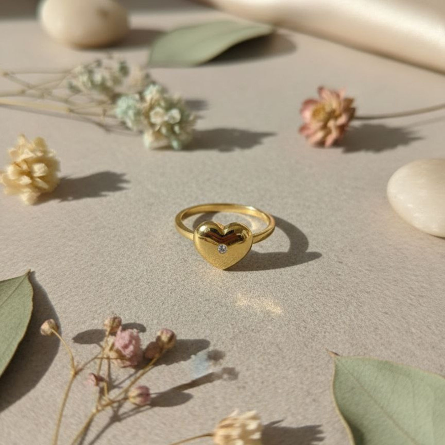Golden Whisper Heart Ring